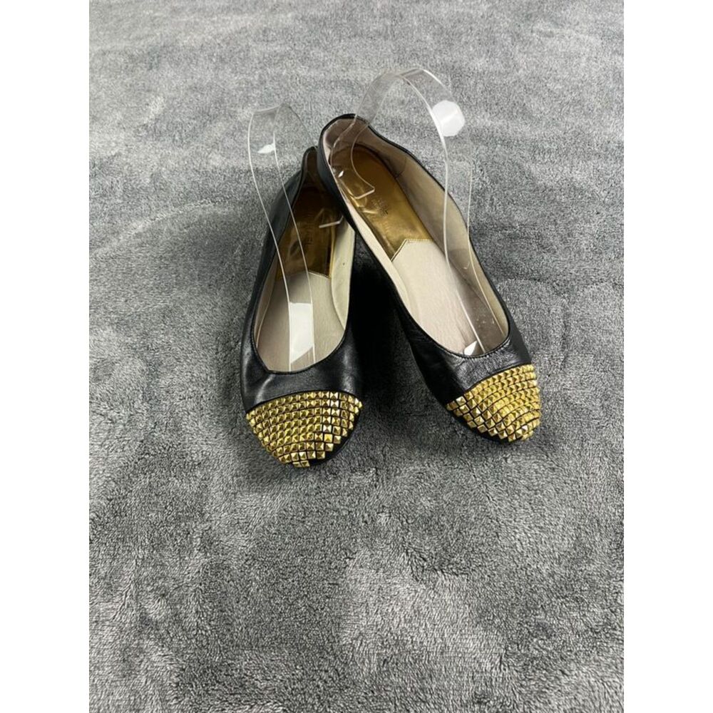 Michael Kors Aria Ballet Flats Black Gold Studs Slip On Leather Size 8.5M